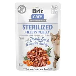Brit Care Cat Sterilized. Fillets in Jelly w Hearty Duck&Tender Turkey 85 g