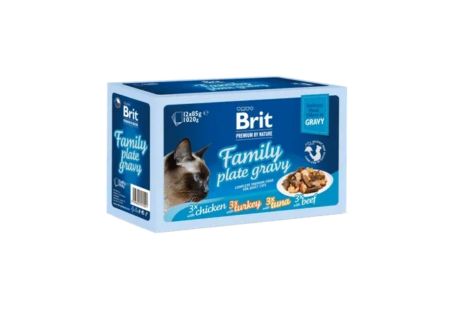 Brit Premium Cat Delicate Fillets in Gravy Family Plate (12x85 g) 1,02 kg