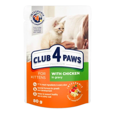 CLUB 4 PAWS PREMIUM S KUŘECÍM MASEM V OMÁČCE PRO KOŤATA